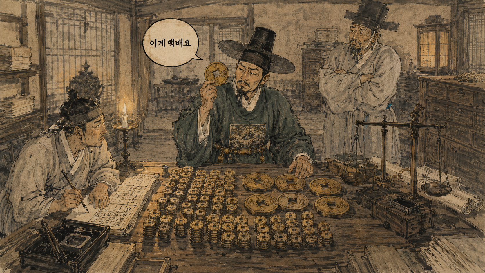 당백전 상평통보 비교 호조 관리 만평