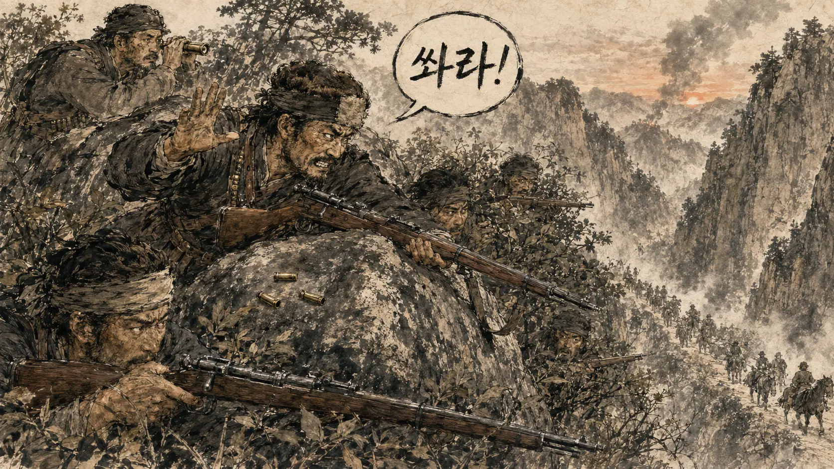 봉오동전투 청산리대첩 홍범도 매복 장면 만평 김홍도 풍