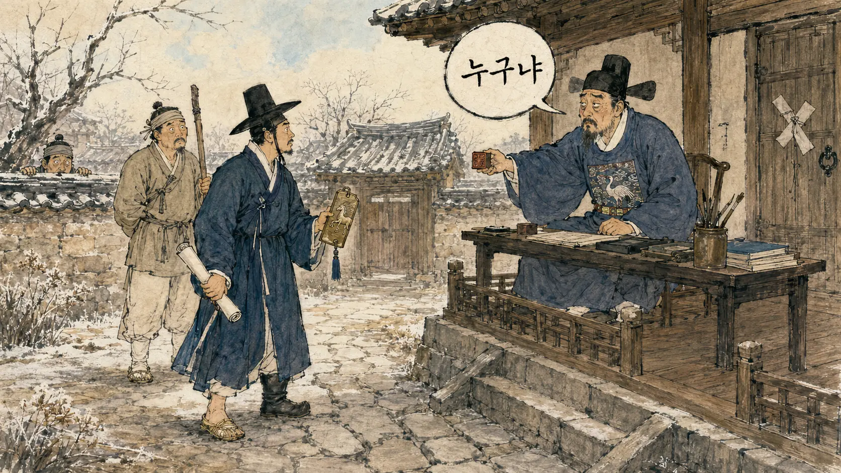 조선 암행어사 출도 장면 김홍도 풍 만평 수령 대치