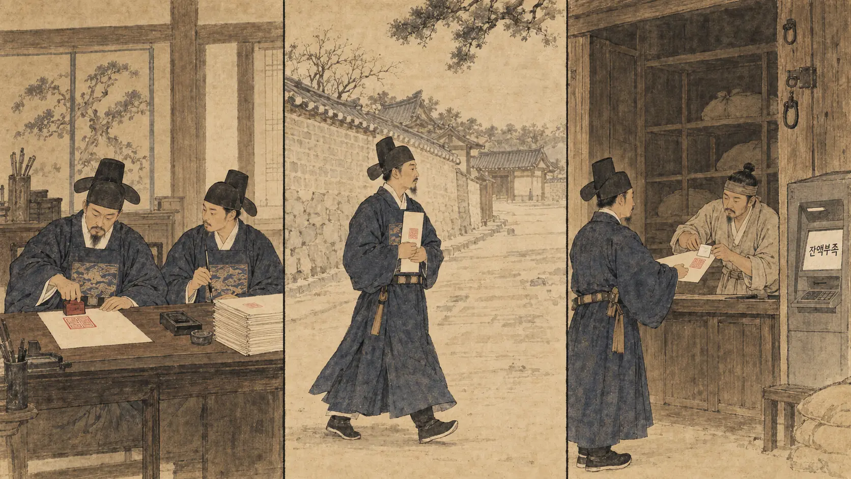 조선 녹봉 수령 절차 - 이조 병조 녹패 발급과 창고 수령 3단 구성