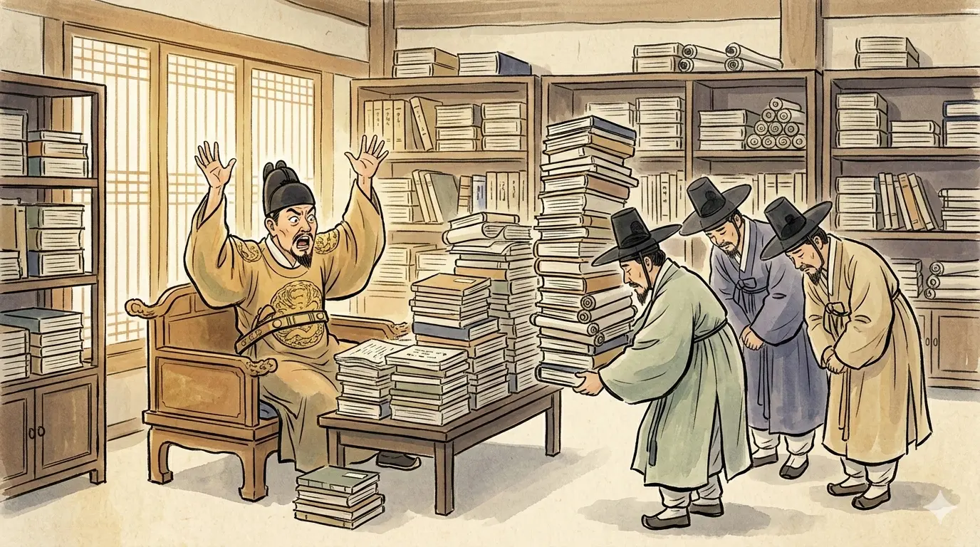 세종대왕이 신하에게 강제 휴가를 명령하는 만평한국사 02편 김홍도 풍 만평