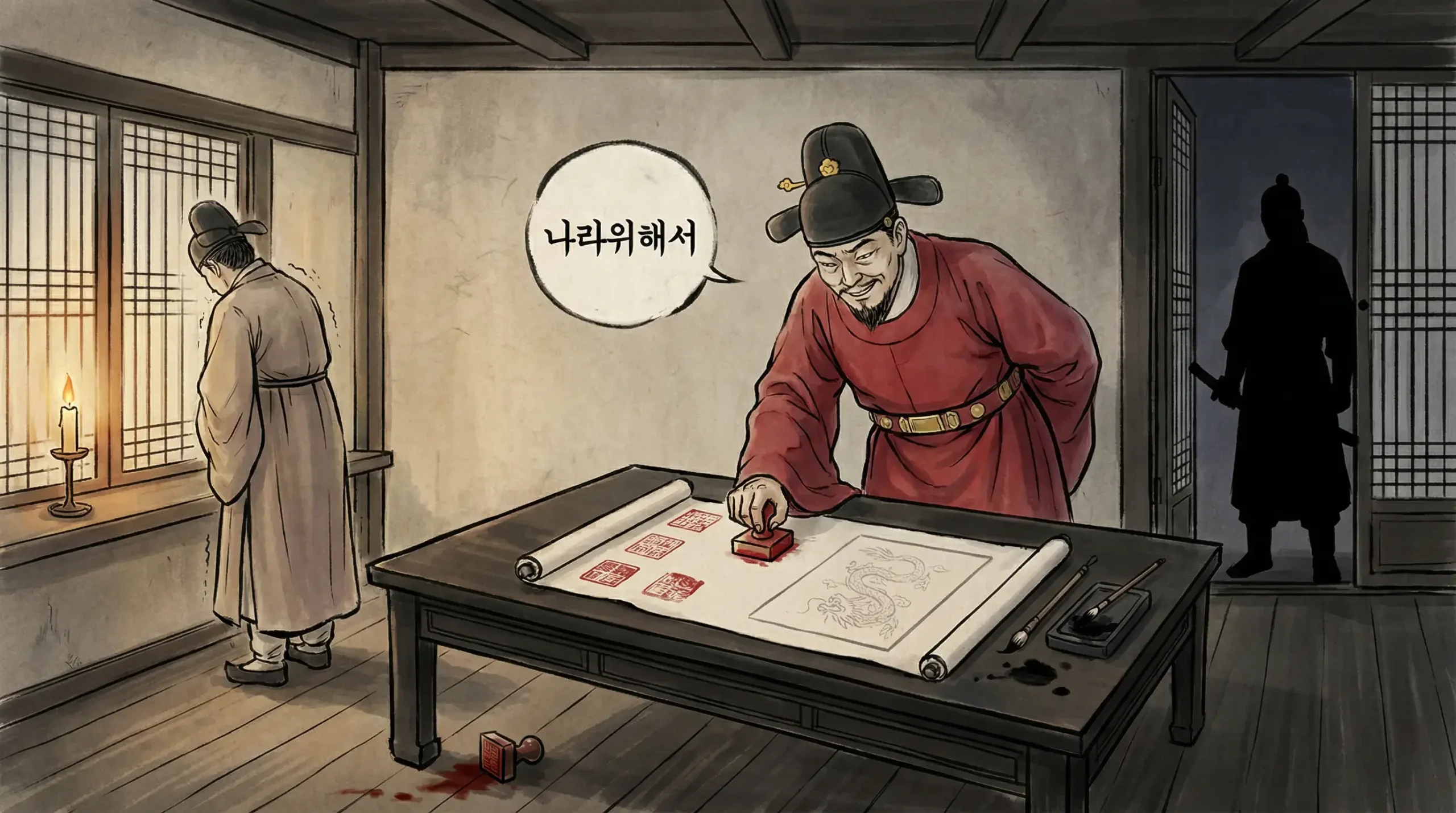 1905년 을사늑약 풍자 만평 — 김홍도 풍속화 스타일