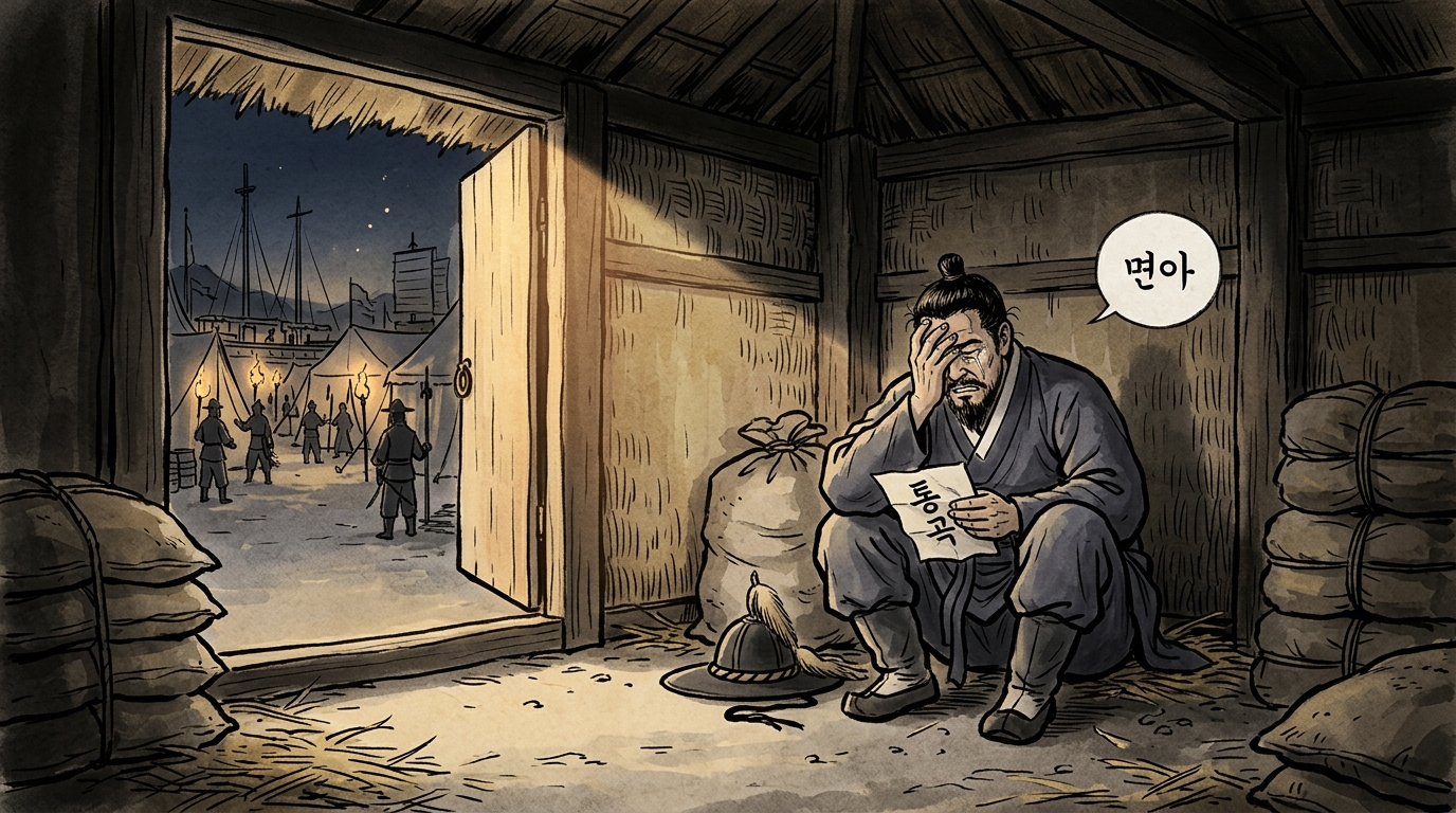 이순신 난중일기 아들 전사 소식에 종의 집에서 통곡하는 김홍도풍 만평