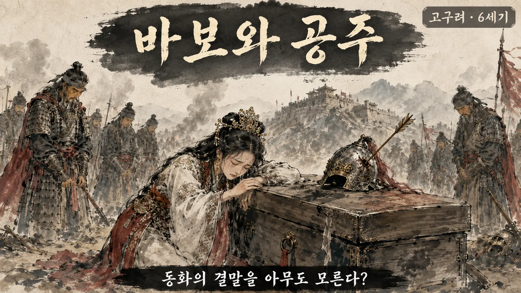 온달과 평강공주 — 아단성 전투 후 관 앞에서 울고 있는 평강공주 김홍도 풍 만평