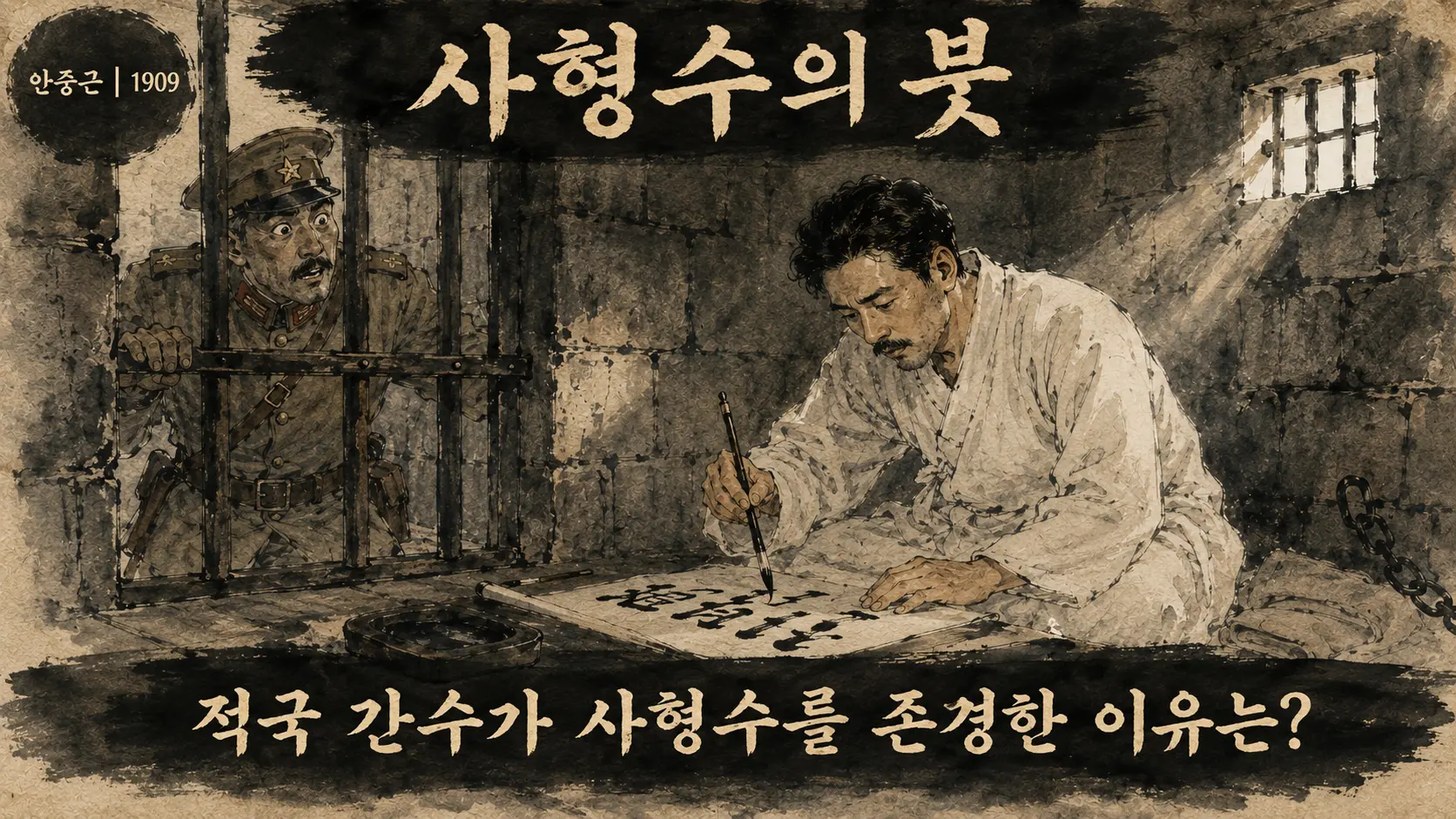 안중근 뤼순 감옥에서 유묵을 쓰는 장면 김홍도 풍 만평