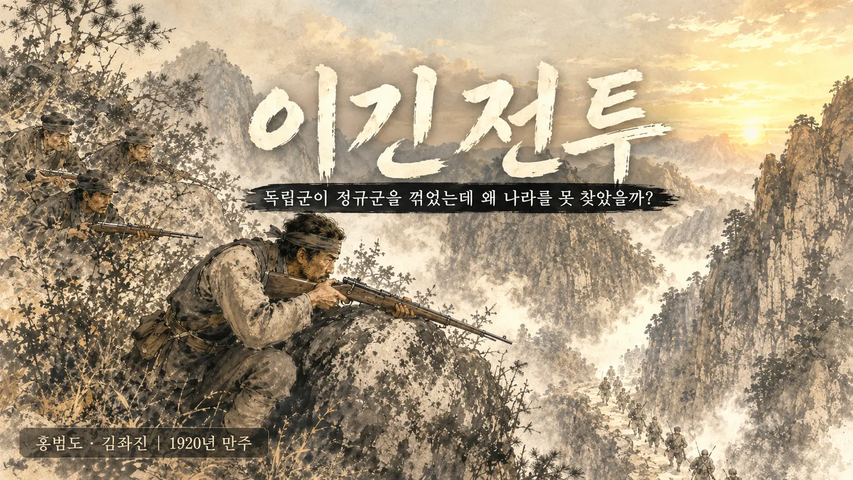 봉오동전투 청산리대첩 홍범도 독립군 매복 장면 김홍도 풍 만평